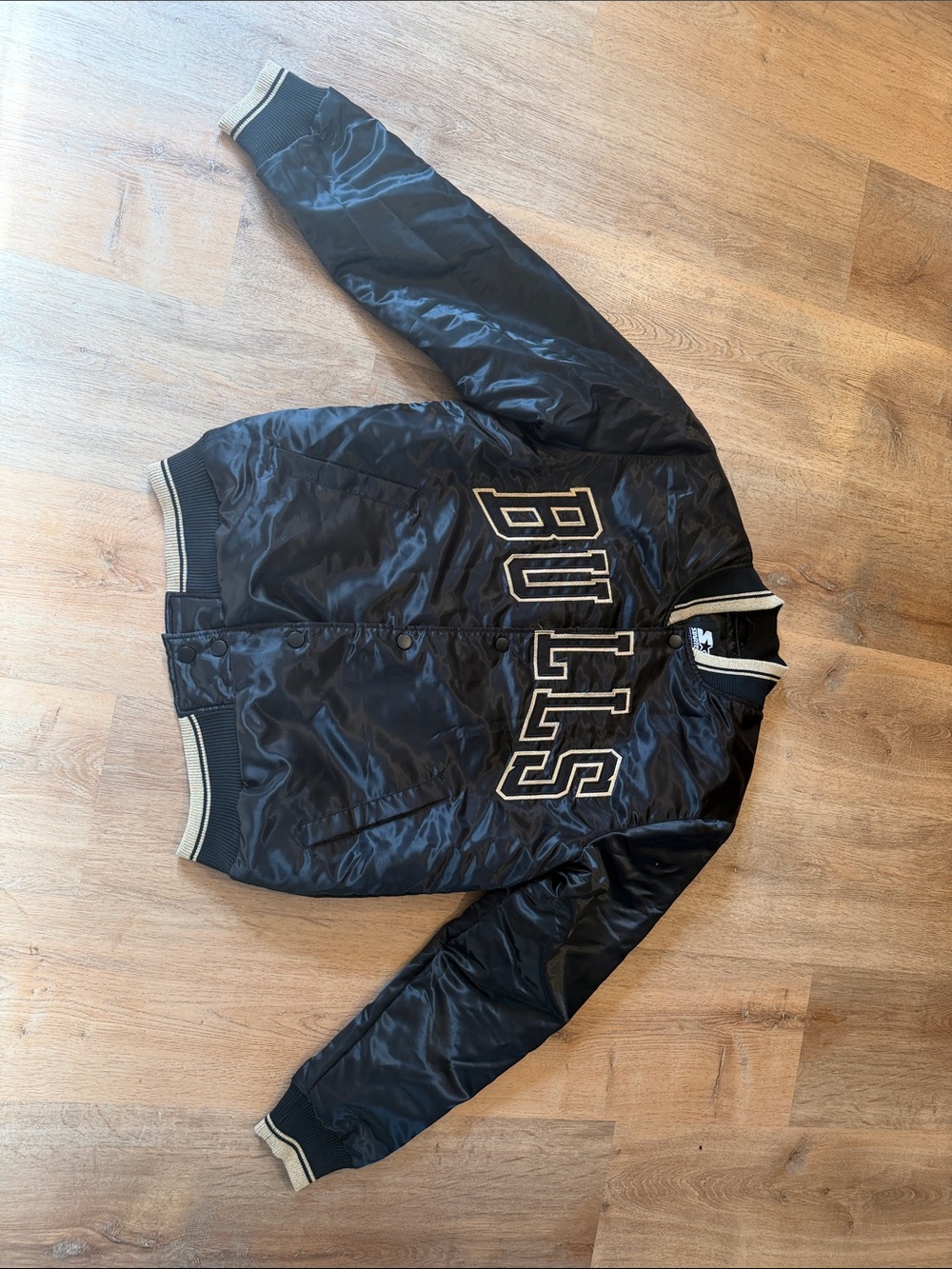 STARTER Black Satin Bulls Jacket with Cream Trim